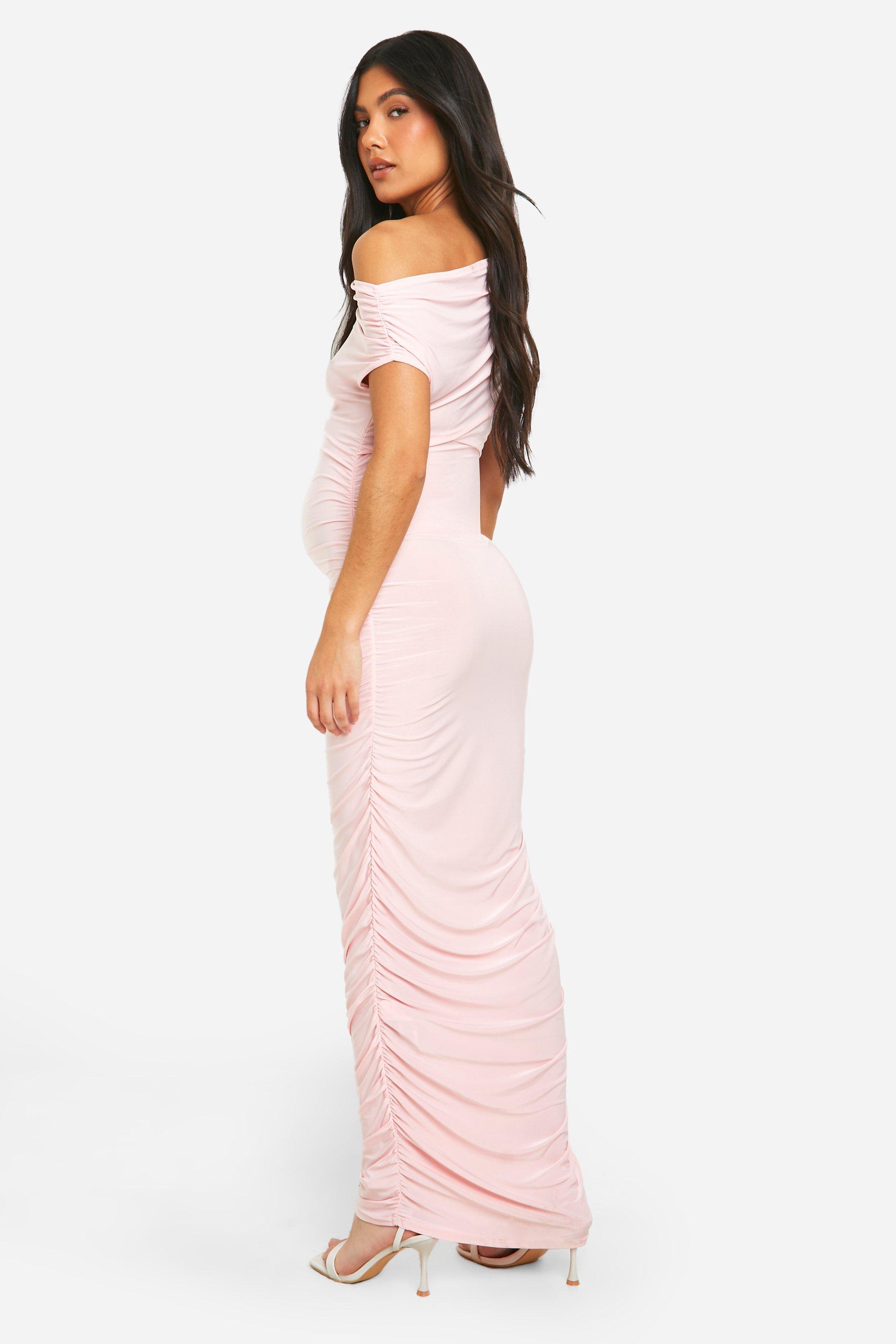 Maternity Slinky Asymmetric Ruched Midaxi Dress boohoo